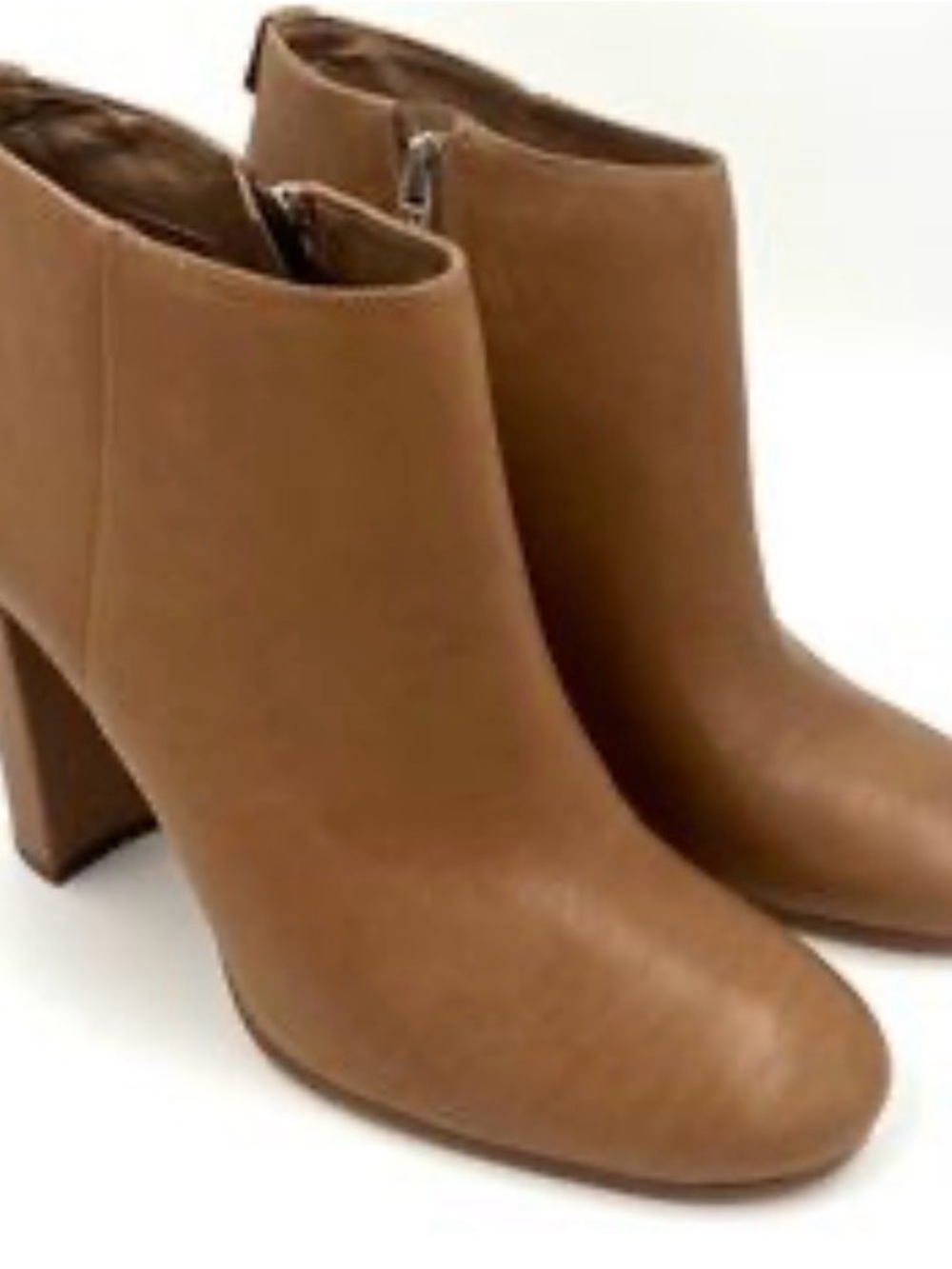 Sam Edelman Tan Leather Block-Heel Ankle Booties